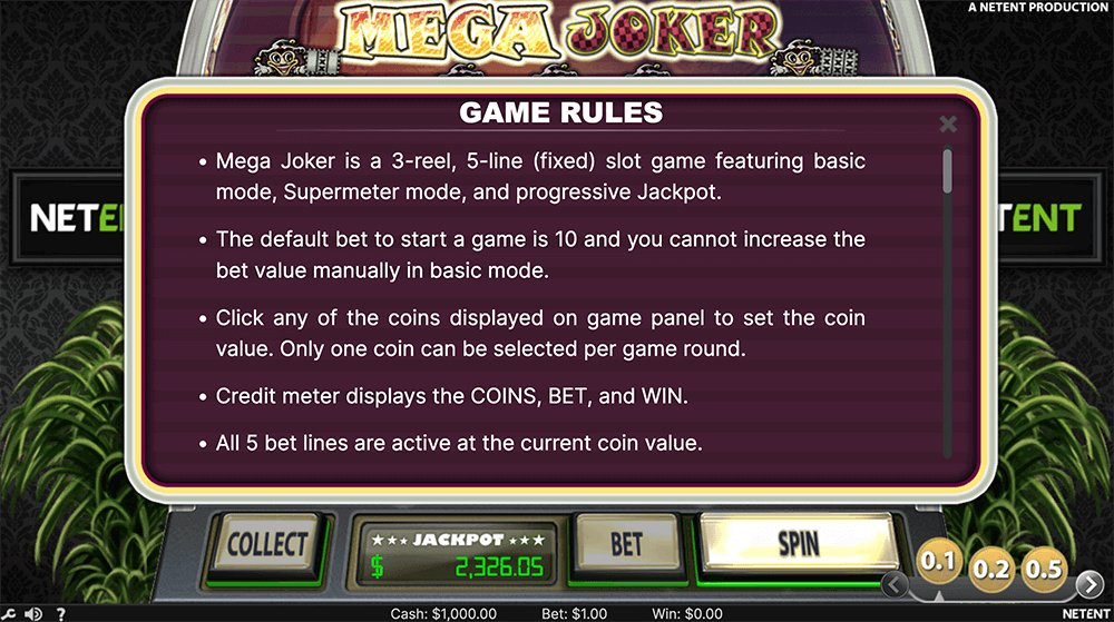 Правила видео слота Mega Joker Правила видео слота Mega Joker